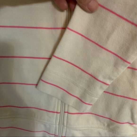 Talbots Ivory & Pink Striped Zip Up Lightweight Jacket - Size Small P - Picture 8 of 8